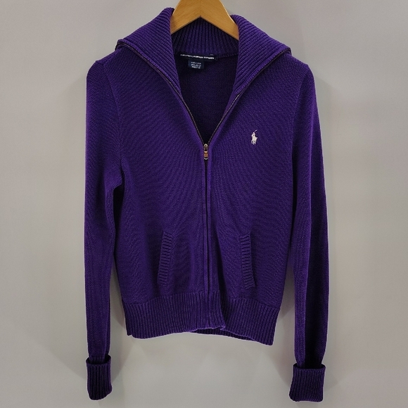 Ralph Lauren Sport Zip Up Purple Sweater Size Large Vintage - Picture 1 of 4